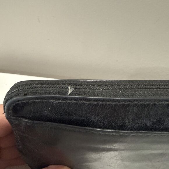 Coach Wristlet Black Leather Wallet Double Zip Striped Legacy Satin Lining 8x4 - Picture 10 of 16